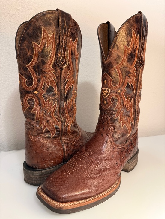 Ariat Other - Ariat Men’s Tombstone Brown Leather Ostrich Western Cowboy Boots Size 8 D